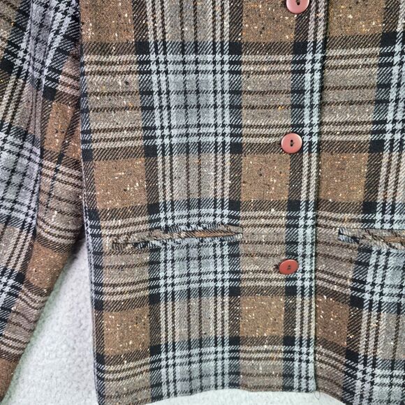 Paul Harris Design Plaid Wool Blend Blazer M Brown Vintage Jacket Fall Preppy - Picture 4 of 12